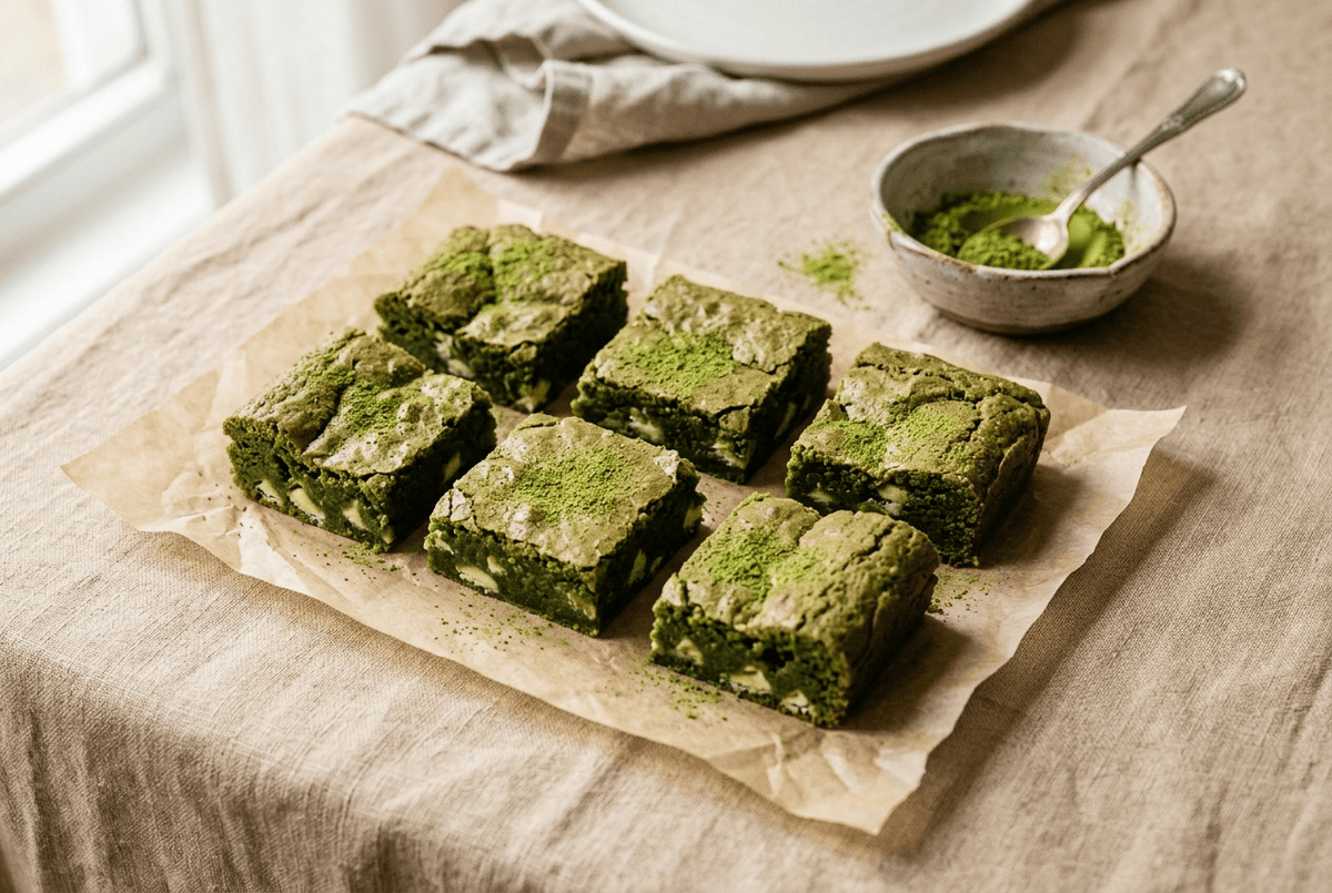 Brownie matcha chocolat blanc : la recette fondante au thé vert - Tsuki Matcha