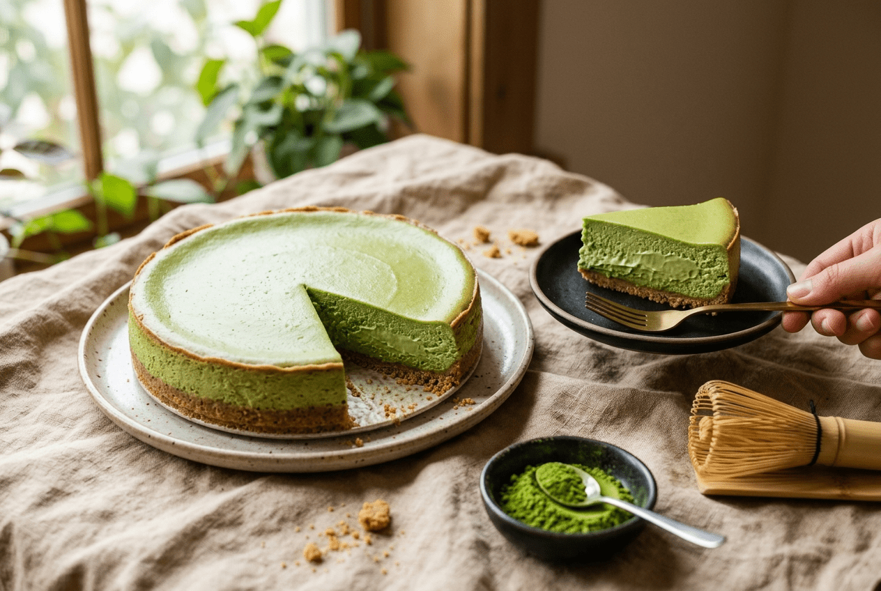 Cheesecake matcha : la recette crémeuse au thé vert - Tsuki Matcha