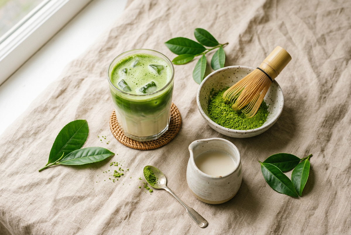 Matcha latte glacé et poudre de matcha, calories du matcha selon le lait