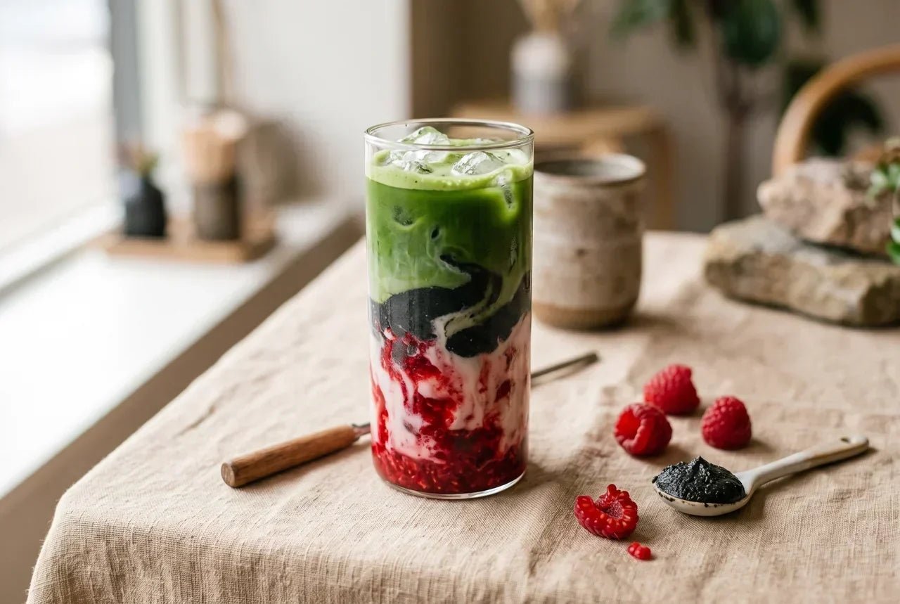 Matcha framboise et sésame noir : la boisson signature comme en café spécialisé - Tsuki Matcha