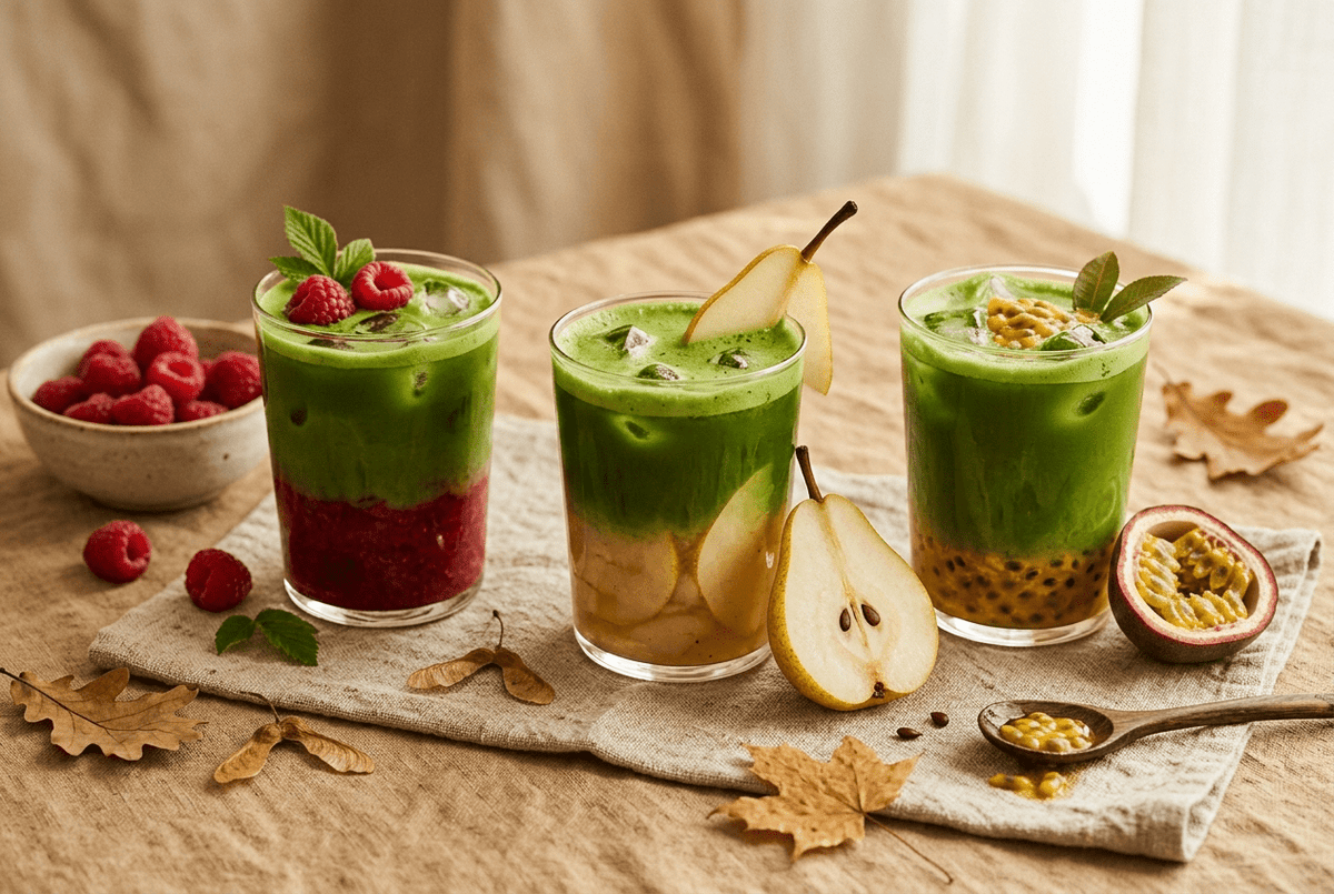 Matcha fruité en automne : 3 recettes framboise, poire et fruit de la passion - Tsuki Matcha