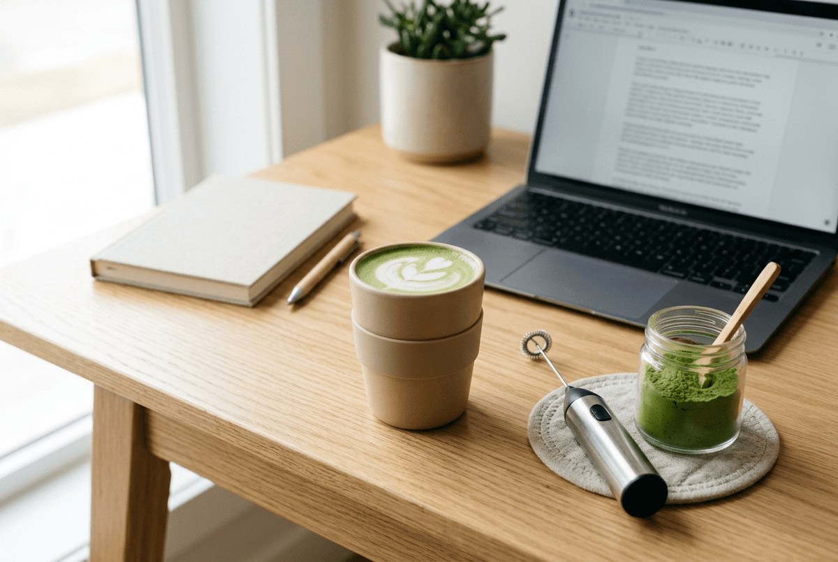 Matcha latte au bureau : la recette en deux minutes sans chasen - Tsuki Matcha