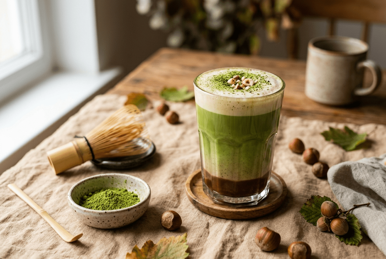 Matcha noisette : la recette du latte gourmand (chaud et glacé) - Tsuki Matcha