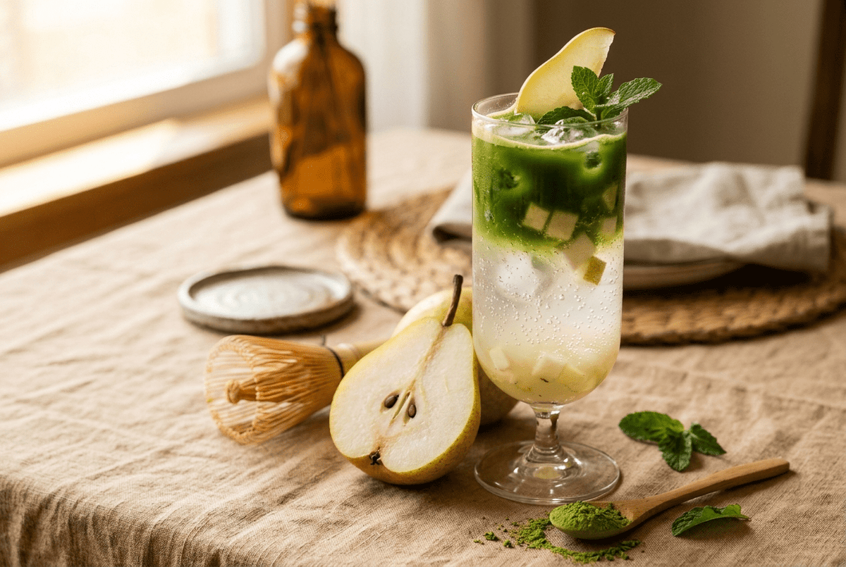 Matcha Poire : la recette du spritzer pétillant - Tsuki Matcha