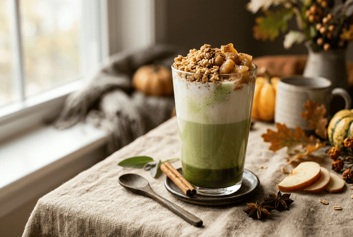 Matcha pomme-cannelle façon crumble : la recette réconfortante - Tsuki Matcha