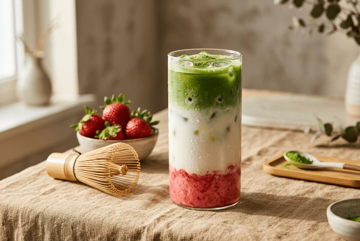 Red velvet matcha latte : la recette fraise et chocolat blanc - Tsuki Matcha