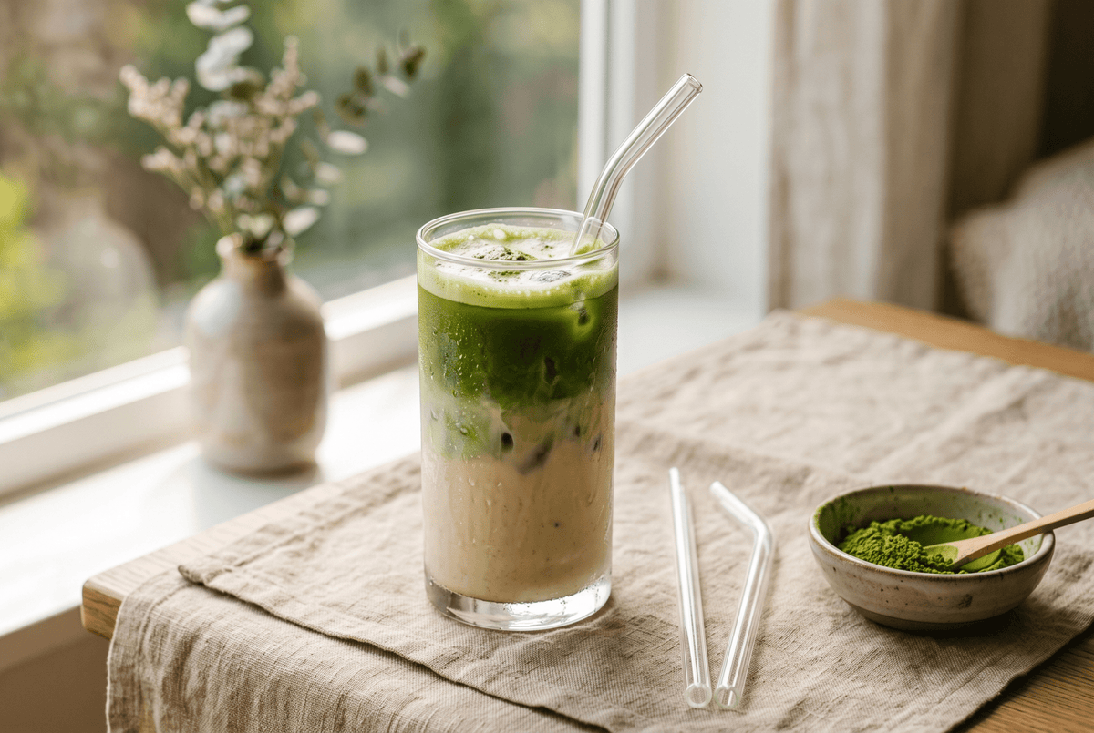 Verre à matcha avec paille : le duo idéal pour un iced matcha latte - Tsuki Matcha