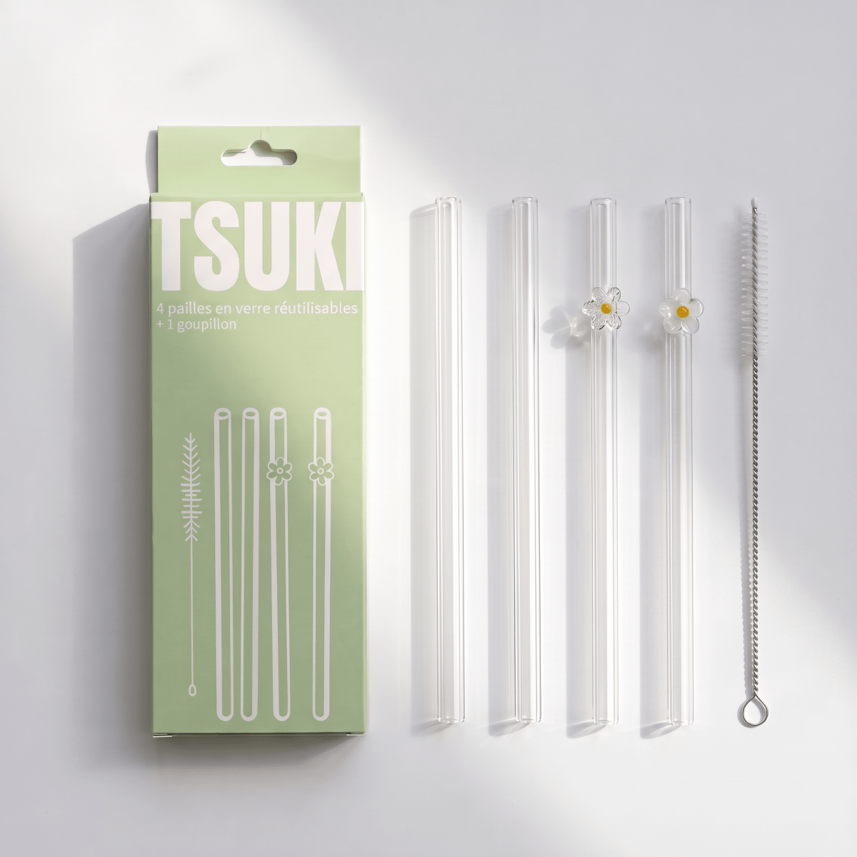 Lot de 4 pailles en verre - Tsuki Matcha